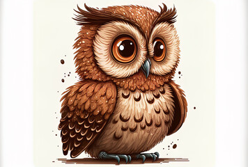 Cute owl artwork on a white background. Illustration of an owl on a white backdrop. Generative AI