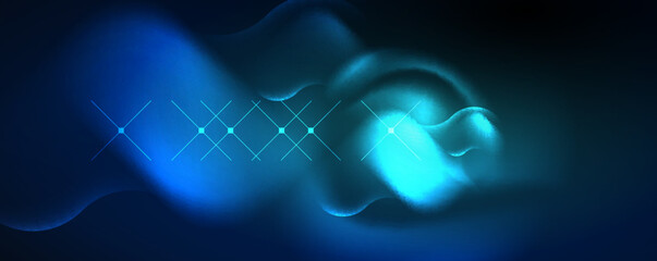 Neon glowing waves, magic energy space light concept, abstract background wallpaper design