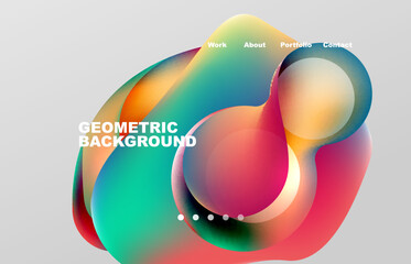 Landing page abstract liquid background. Flowing shapes, round design and circle. Web page for website or mobile app wallpaper