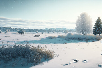 Zimowy krajobraz łąki