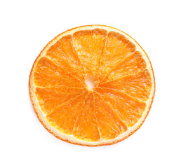Delicious dry orange slice isolated on white, top view