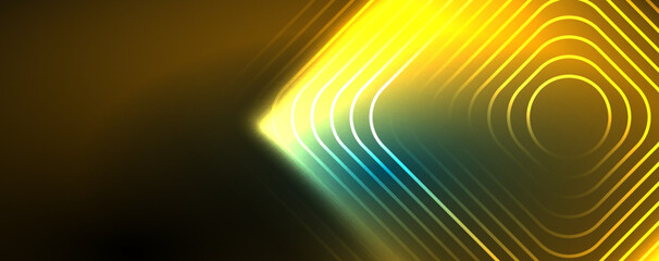 Neon glowing techno lines, hi-tech futuristic abstract background template. Vector illustration for wallpaper, banner, background, leaflet, catalog, cover, flyer