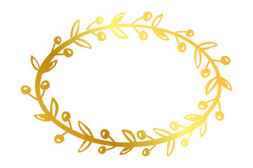 simple vector hand draw sketch gold, golden oval floral border