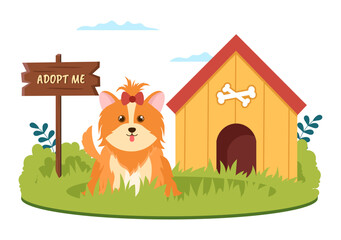 Obraz na płótnie Canvas Adopt a Pet From an Animal Shelter in the Form of Cats or Dogs to Care for and Look After in Flat Cartoon Hand Drawn Templates Illustration