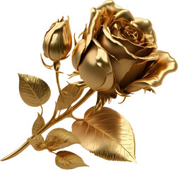 Gold rose on transparent background. Generative AI. - obrazy, fototapety, plakaty