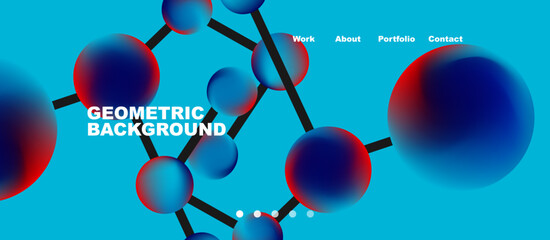 Line points connections geometric landing page background. Fluid circles and spheres with liquid gradients. Vector Illustration For Wallpaper, Banner, Background, Card, Book Illustration, landing page