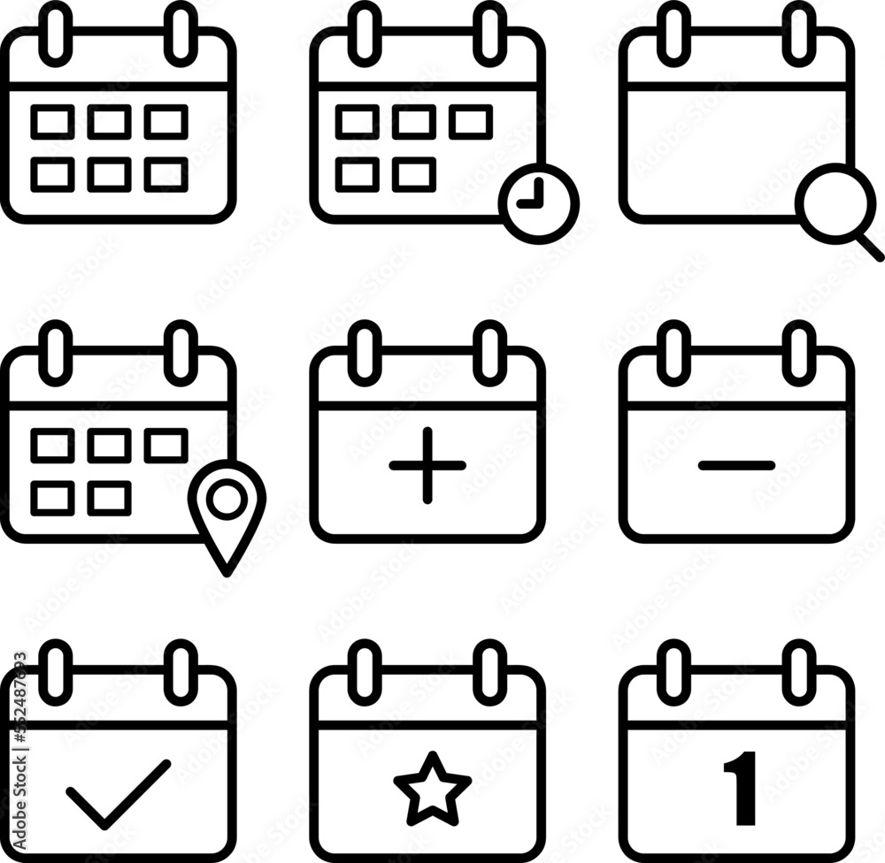 Aufkleber calendar simple icon set for apps and web sites on white background