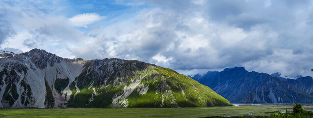 Dramatic mountains of Mt. Cook National Park in the spring