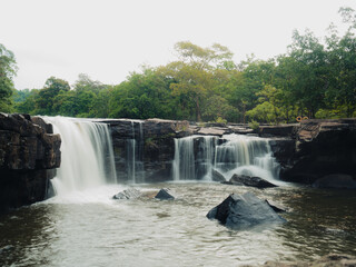 Beauty, clear stream without people on the cliff of Tat Ton Waterfall at Tatton National Park, waterfall in Thailand