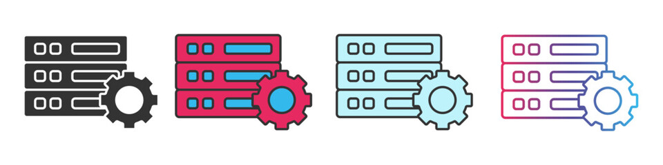 Web hosting different style icons set. Outline and filled vector sign.