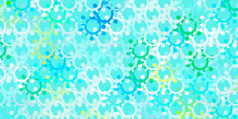 Light Blue, Red vector background with covid-19 symbols.