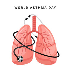 World asthma day, illustration lung and stethoscope  - obrazy, fototapety, plakaty