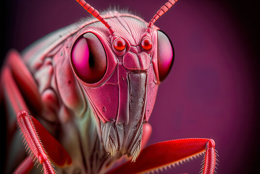 Close-up of a red bud with the polypedates otilophus Otilophus polypodius, a closeup of the animal's front Generative AI