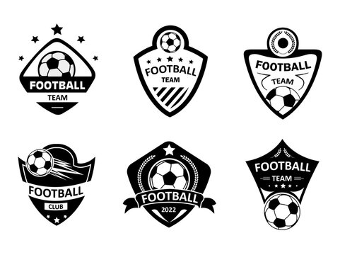 Football badges black set. Collection of stickers for social networks and messengers. template, layout and mock up. Team sports. Cartoon flat vector illustrations isolated on white background
