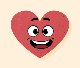 Happy heart icon. Sticker for social media. Poster or banner for website. Romance and love, pleasantly surprised character. Emotions, feelings and mood, emoji. Cartoon flat vector illustration