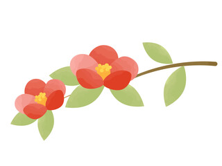 年賀状素材にぴったりな水彩風の椿の花のイラスト