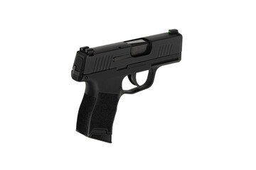 Modern semi-automatic pistol. A short-barreled weapon for self-defense. Arming the police, special units and the army. Isolate on a white back