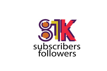 81K, 81.000 subscribers or followers blocks style with 3 colors on white background for social media and internet-vector