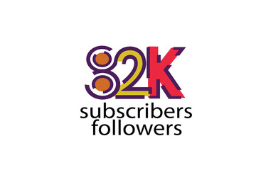 82K, 82.000 subscribers or followers blocks style with 3 colors on white background for social media and internet-vector