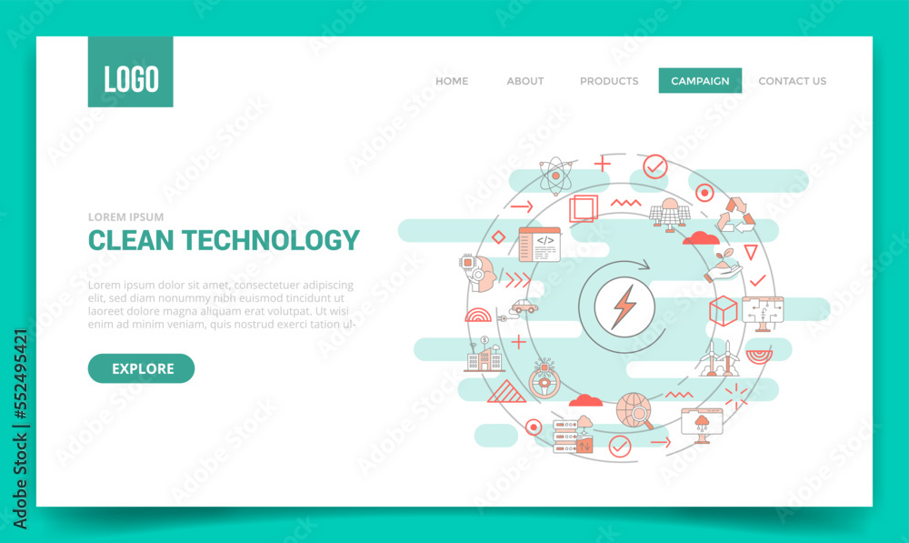 Poster clean technology concept with circle icon for website template or landing page homepage