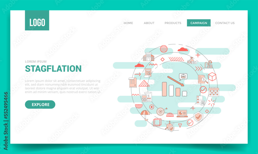 Poster stagflation concept with circle icon for website template or landing page homepage