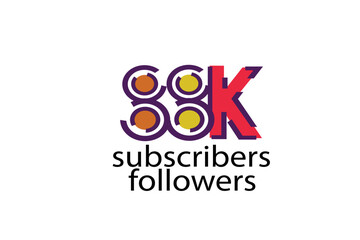 88K, 88.000 subscribers or followers blocks style with 3 colors on white background for social media and internet-vector