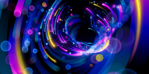 3d render. Digital wallpaper, abstract neon background, pink blue yellow colorful glowing lines