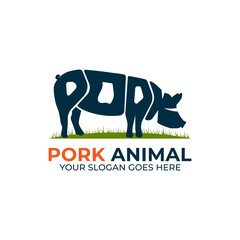 Pig animal logo design vector, logo with Warp Text Into the Shape of a pork animal illustration