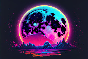 Naklejka premium Super Moon Colorful Mountains - AI Art