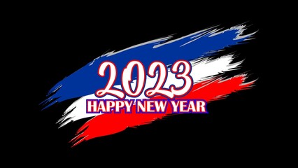 Happy New Year 2023 black background blue white  red colors