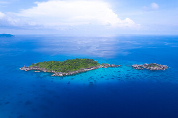 aerial view of the Similan Islands, the Andaman Sea, with natural blue waters, tropical seas,...