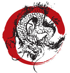 辰, 辰年, 年賀状, 2024, 2024年, 龍, ドラゴン, 手描き, 干支, 年賀はがき, テンプレート, 新年, 新春, 迎春, 謹賀新年, ハッピーニューイヤー, 祝賀, 竜, イラスト, 筆, かっこいい, ベクター, シンボル, シルエット