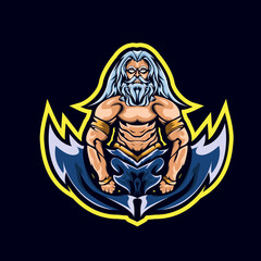 Zeus head e sport mascot logo design vector illustration