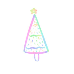 Rainbow line Christmas tree, signs and symbols, Hand drawn in doodle style.