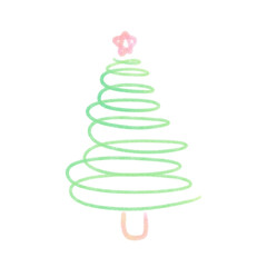Rainbow line Christmas tree, signs and symbols, Hand drawn in doodle style.