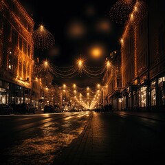 Fototapeta na wymiar Streets lit up for the winter holiday festival.