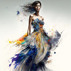 Fototapeta na wymiar Female model with dress made from liquid splashes