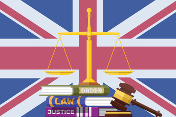 law and regulation of UK (United Kingdom) England or Great Britain flag with constitution legal judgment justice legislation