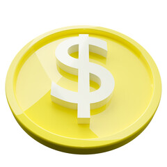 3D USD Coin Front View on Transparant Background.