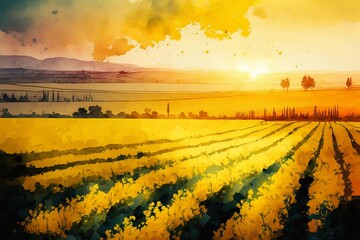 Landscape Illustration of yellow fields