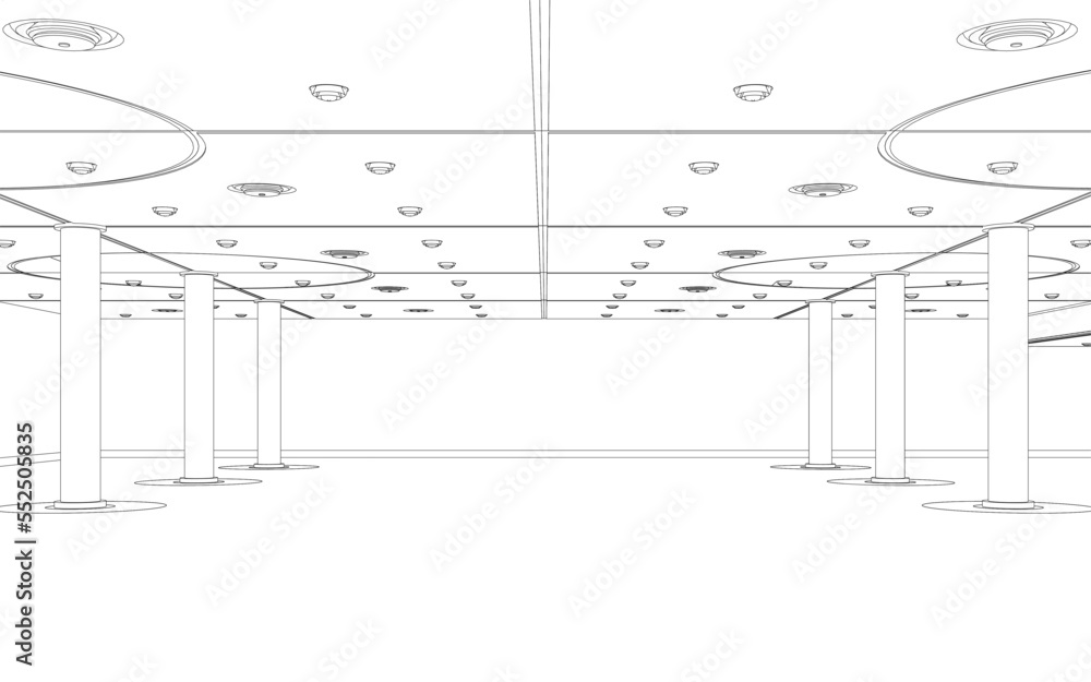 Poster outline of the room with columns made of black lines isolated on a white background. outline of the 