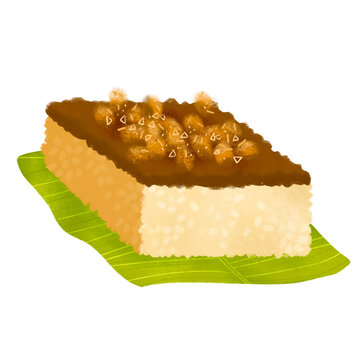 Filipino biko rice cake slice on banana leaf