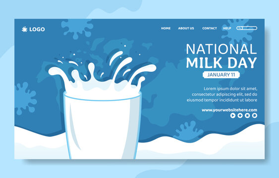 National Milk Day Social Media Landing Page Flat Cartoon Hand Drawn Templates Illustration