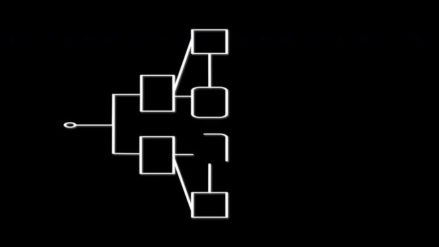 Decision tree, flow chart self drawing animation. Blue grey background. Luma matte, alpha channel. Isolated design element.	