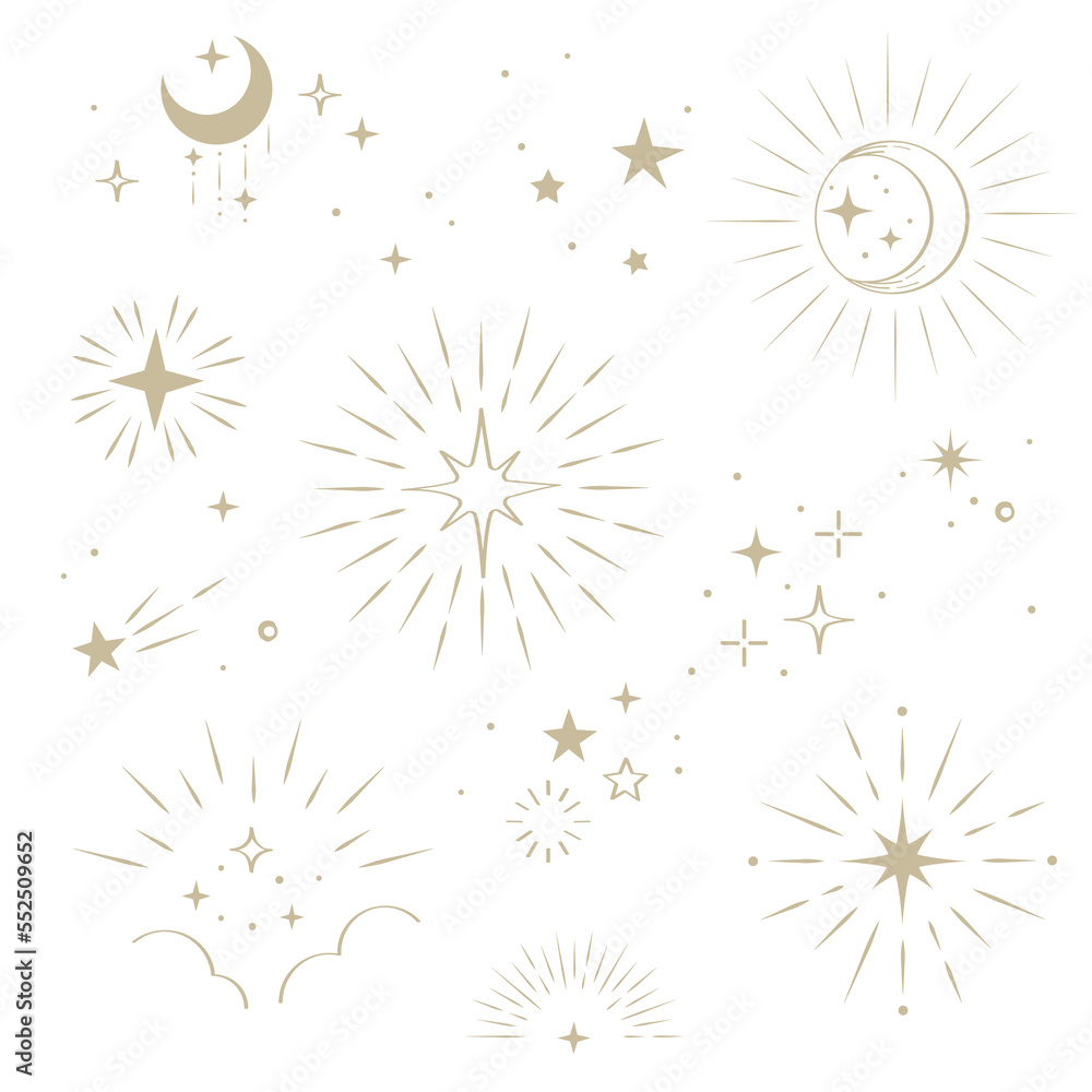 Wall mural gold moon and star design elements set