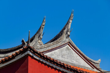 Fototapeta na wymiar Close up of the roof of the historical Taipei North Gate