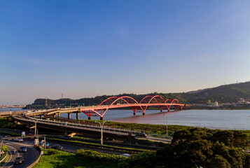 High angle view of the landscape around Guandu Bridge