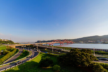 High angle view of the landscape around Guandu Bridge