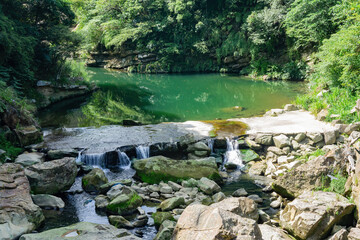 Sunny view of beautiful landscape near the bridge