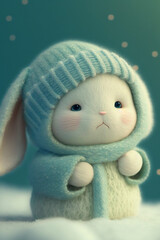 little bunny with winter clothes generative AI